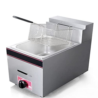 Freidora a Gas, 10L de Gran Capacidad, freidora Profesional de encimera, con cestas y Tapa extraíbles, Potencia de Fuego Ajustable, Acero Inoxidable, 