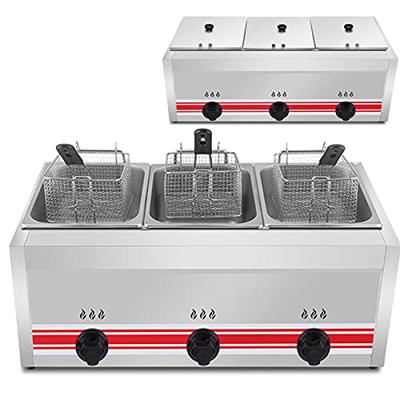 Freidora a Gas de Gran Capacidad con cestas y Tapa extraíbles, 20 l/30 l, Control de Temperatura Independiente, Potencia de Fuego Ajustable, Acero Ino