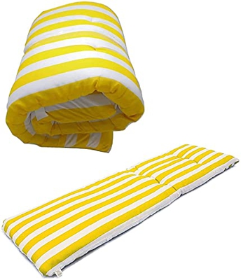 Cojín Tumbona Colchón Colchoneta Tumbona Acolchada 200 x 55 x 5 cm. Colchoneta para sillas de Jardín, Playa, Piscina (01_Rayas Amarillas)
