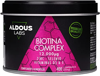 Biotina 12000 mcg | 400 Comprimidos de 250 mg | Biotina para el Cabello, Piel y Uñas | Biotin, Zinc, Selenio, Vitamina D3 y Vitamina E | Crece Pelo - 