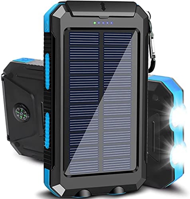 ALCR Banco de energía portátil de 20000mah, Cargador de Banco de energía de Carga Solar a Prueba de Agua con linternas LED para Equipo de Campamento d