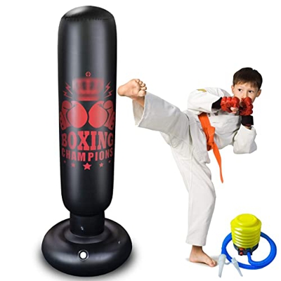 FMOPQ Sacos De Boxeo Saco De Boxeo Inflable, Saco De Boxeo De Interior con Rebote, para Practicar Kickboxing Taekwondo  Karate para Niños