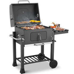 Barbacoa de carbón vegetal con ruedas XXL, 116,3 x 105,5 x 55,7 cm, gris, parrilla de carbón vegetal con tapa y ruedas, barbacoa de carbón para campin precio