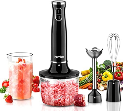 Batidora De Mano Homlee 1000W Batidora De InmersióN 5 En 1 Con Procesador De Alimentos De 600 Ml Y Taza Medidora, FuncióN Antisalpicaduras, Batidora D