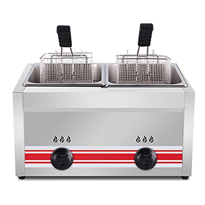 Freidora LPG de Acero Inoxidable 10L 20L 30L, freidora de Gas Comercial, Potencia de Fuego Ajustable, para Patatas Fritas, donas, Pescado, Cesta y Tap