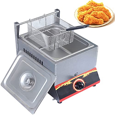 Freidora LPG/freidora a gas de acero inoxidable, freidora profesional comercial, potencia de fuego ajustable y control de temperatura, freidora de enc