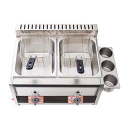 Freidora de Gas de Doble Cilindro de 20 l, freidora de Gas Profesional de Acero Inoxidable Comercial con Cuchara de Cesta para Restaurante Comercial,  características