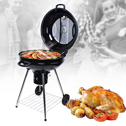 Barbacoa redonda de carbón vegetal, con ruedas, diámetro de 58 cm, con tapa extraíble, color negro, para jardín, camping, pícnic en oferta