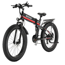 GUNAI Bicicleta Eléctrica Plegable Fat Tire Bicicleta de Nieve de 26 Pulgadas Asiento Trasero de Bicicleta Eléctrica de Montaña de 21 Velocidades (Roj en oferta
