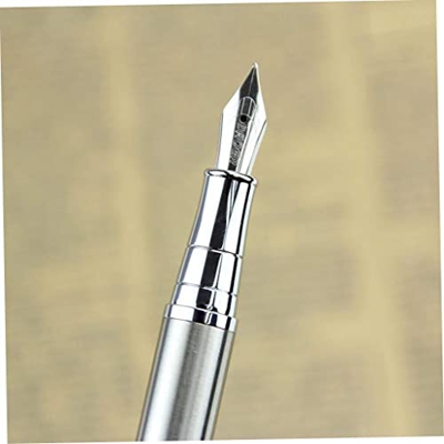 Obelunrp Metal Fountain Pen, Pluma Fuente de 13.5 cm (Plata metálica) Modern Classic Signature Fountain Pen con Recarga de Tinta para Gente de Negocio