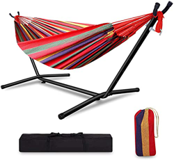 Hamaca con Soporte, Doble Hamaca Jardin Incluido Funda de Transporte, Hamaca portátil de Tela, Altura Regulable en Posiciones, Carga 200 kg, para Inte precio