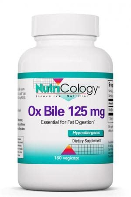 Nutricology, Ox Bile (Bilis de Buey), 125mg, 180 Cápsulas, Probado en Laboratorio, Sin Gluten, Sin Soja, No GMO