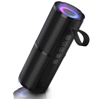 AY Altavoz Bluetooth Potente Portatil, Altavoz Inalámbrico Bluetooth 5.0 con Luz LED y Sonido estéreo HD, Maridaje Doble, Micrófono, 24 Hora de Reprod