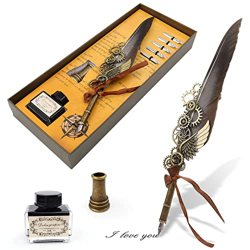 Conjunto de Caligrafía, Pluma de Pluma de Escritura, LUSHAZER Pluma de Escritura Vintage con Tinta, Base y 5 Puntas de Repuesto, Pluma de Inmersión pa en oferta