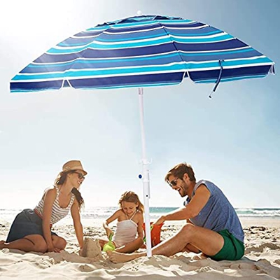 XFAK Sombrilla De Playa 180cm Sombrilla Exterior Azul Sombrilla De Jardín Protección Solar UV 50+ con Bolsa De Transporte，Grande Antiviento