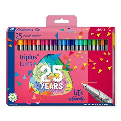 STAEDTLER 334 C25 TA Triplus Fineliner Limited Edition - Rotuladores de punta de fibra, 0,3 mm, colores surtidos (paquete de 20 + 5 gratis)