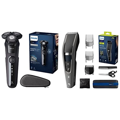 Philips Shaver Series 5000 Wet & Dry S5588/30 Afeitadora eléctrica para uso en seco y húmedo para hombres + HC7650/15 Cortapelos con cuchillas de tita