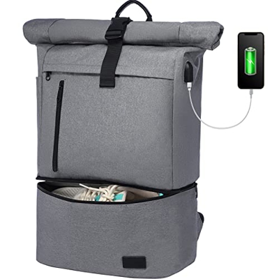 LOVEVOOK Mochila enrollable para mujer y hombre impermeable, mochila para portátil de 15 15,6 pulgadas, mochila grande con tapa enrollable, mochila co