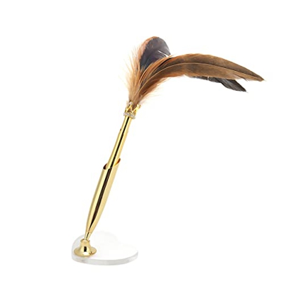 Yuecoom Bolígrafo de Plumas, Pluma de Plumas de decoración de Corona de Escritura Suave, Pluma de Plumas Vintage Elegante portátil pequeña para el Neg