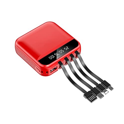 Mini Banco de energía móvil de 10000 mAh, con Pantalla Digital LED y Linterna LED, 4 Cables de Carga incorporados, admite Carga rápida 2.1A, Compatibl