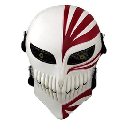 YeSbTx Bleach Ichigo Kurosaki Airsoft Wire Mesh Paintball Mask Réplica (Color : Silver+Black)