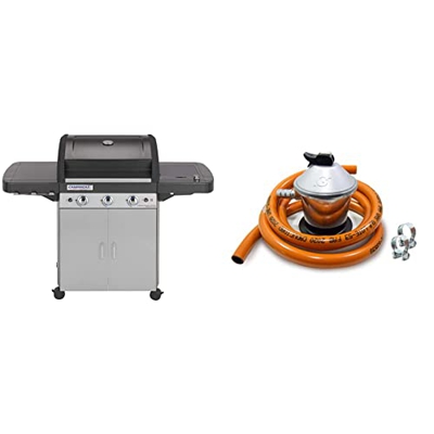 Campingaz 3 Series Classic LS Plus Barbacoa a Gas con 3 quemadores de acero inoxidable + Regulador de gas butano + Tubo Goma 1,5 m + 2 abrazaderas, Gr