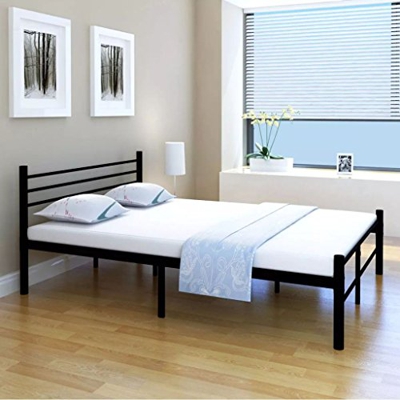Gawany Cama con colchón de espuma viscoelástica negro metal 140 x 200 cm