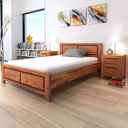 Gawany Cama de madera maciza con colchón de espuma viscoelástica de acacia, 140 x 200 cm en oferta
