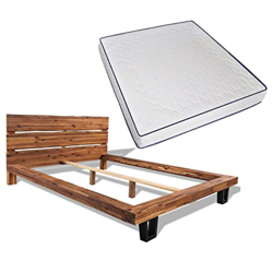 Gawany Cama de madera maciza con colchón de espuma viscoelástica de acacia, 180 x 200 cm precio