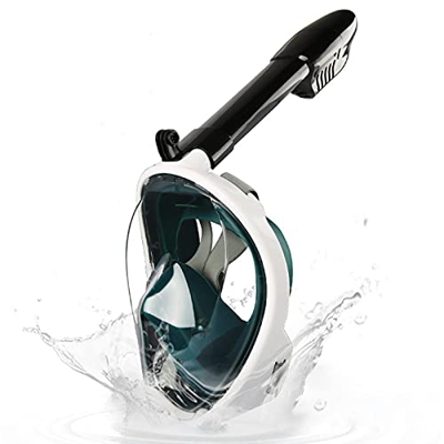 Snorkel de Superficie de Cara Completa/Buceo/máscara de Buceo Vista de 180 ° antivaho antifugas con Tubo Plegable y Soporte, para Adultos y niños, Roj