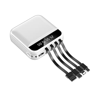 Mini Banco de energía móvil de 10000 mAh, con Pantalla Digital LED y Linterna LED, 4 Cables de Carga incorporados, admite Carga rápida 2.1A, Compatibl