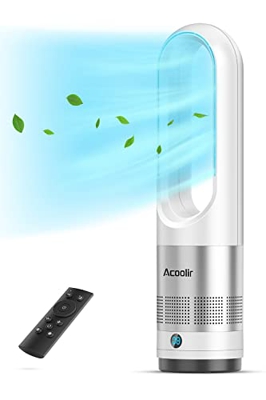 Ventilador de Torre, Ventilador de Pie sin Aspas Seguridad con Control Remoto, 8 Velocidades, Temporizador 8H, Oscilación 80°, Pantalla LED, Ventilado