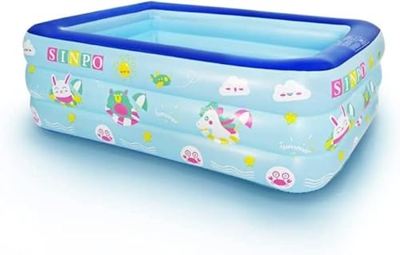 SINCHER Piscina hinchable 150 x 110 x 50 cm rectangular piscina para niños pequeños, niños, adultos y familias, sobre el suelo, jardín al aire libre