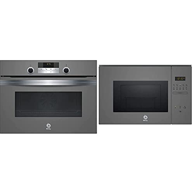 Balay, 3CB5351A0, Serie Cristal Horno compacto sin vapor, A, 455 x 594 x 548 mm +, 3CG5172A0 Microondas integrable Serie Cristal, 20L, 800W, Grill 100