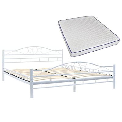Gawany Cama con colchón de espuma viscoelástica blanco metal 160x200 cm