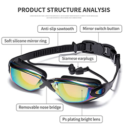 ZLYPSW Gafas de natación Profesional Gafas de natación con Tapones para los oídos del Clip de la Nariz electroplato de Silicona Impermeable (Color : C en oferta