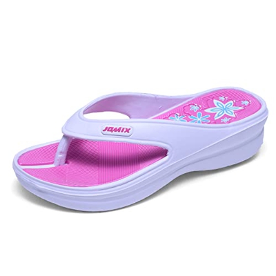 Jomix Chanclas de mujer de goma con cuña alta para casa, playa, piscina antideslizante, 01 Blanco Fucsia, 38 EU