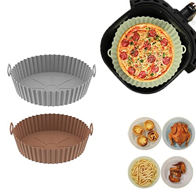 Pot de silicona de freidora de aire de 2 piezas, bandeja redonda de silicona sin freiras de aire, accesorios de horno de freidores de aire reutilizabl