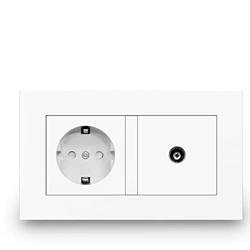 Cable de televisión estándar de la UE con toma de corriente para televisión (146 x 86 mm, panel blanco, 2 bandas, TV de pared y 16 A, 110-250 V), colo características