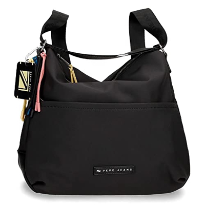 Pepe Jeans Tessa Mochila con Bandolera Negro 35x34x8 cms Poliéster 9,52L