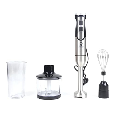 ROMO. Batidora Mano 1200W. Acero Inoxidable. 8 Velocidades. Función Turbo. 4 Cuchillas Deluxe. 4 Accesorios Incluidos