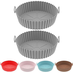 UIOP Air Fryer Silicone Baking Tray, 2PCS Reusable Air Fryer Silicone Liners Round, Non-Stick, Oil Proof, Easy Cleaning (Grey,Thickness 0.8mm) en oferta
