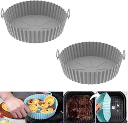 Air Fryer Silicone Baking Tray,Silicone Air Fryer Bowl,2PCS Reusable Non Stick Air Fryer Silicone Liners Round (Thickness 0.8mm,Gray) en oferta