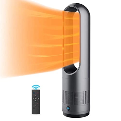 LGESR Portable Fan Fan Heater and Cooler,Bladeless Heater Fan,1400W Space Heater & 3 Heat Setting & 8 Speeds Tower Fan, 80° Oscillating Air Circulator