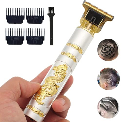 Recortadora Profesional de Barba y Cabello Plateada, Silver Dragon Design, Batería Recargable USB, Maximiza Precisión y Autonomía, Máquina para Cortar