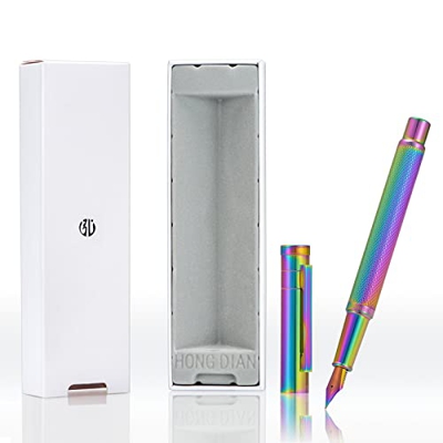 Pluma estilográfica personalizada Hong-Dian Rainbow Color Bosque, punta mediana Diseño clásico con caja de regalo, grabado con su nombre