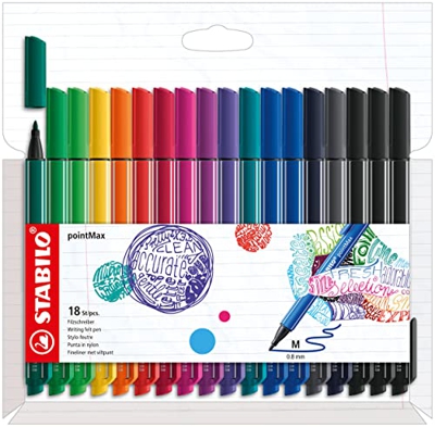 Rotulador punta media STABILO pointMax - Estuche con 18 colores