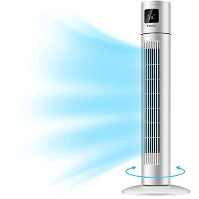 Ventilador de Torre, Ventilador de Pie delgado con Control Remoto, 3 Velocidades, temporizador 12H, Oscilación 90°, Pantalla LED, 81cm Fácil Instalaci