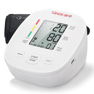 Tensiómetro de Brazo,Sinocare Monitor de presión arterial en la parte superior del brazo para uso doméstico, monitorización de la frecuencia del pulso
