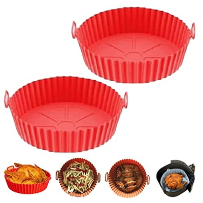 AHERAR 2PCS Air Fryer Silicone Baking Tray, Reusable Non-Stick Air Fryer Silicone Round Liners, Oil Proof, Water-Proof, Food Grade Air Fryer Silicone 